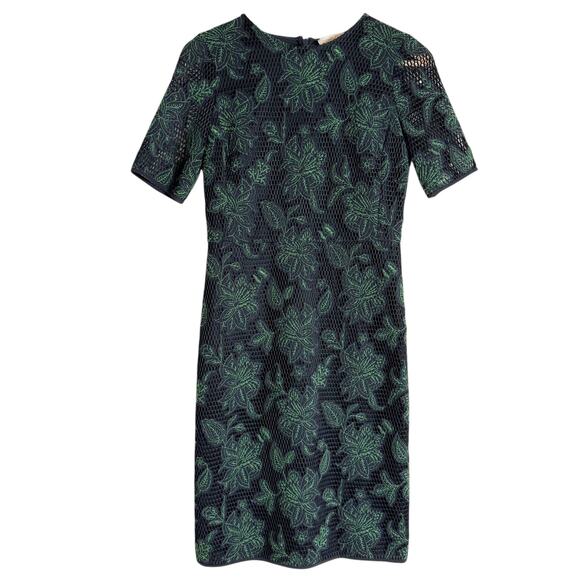 Tory Burch Blue Green Floral Lace Appliqué Fishnet Sheath Knee Length Dress 2 - Picture 5 of 16